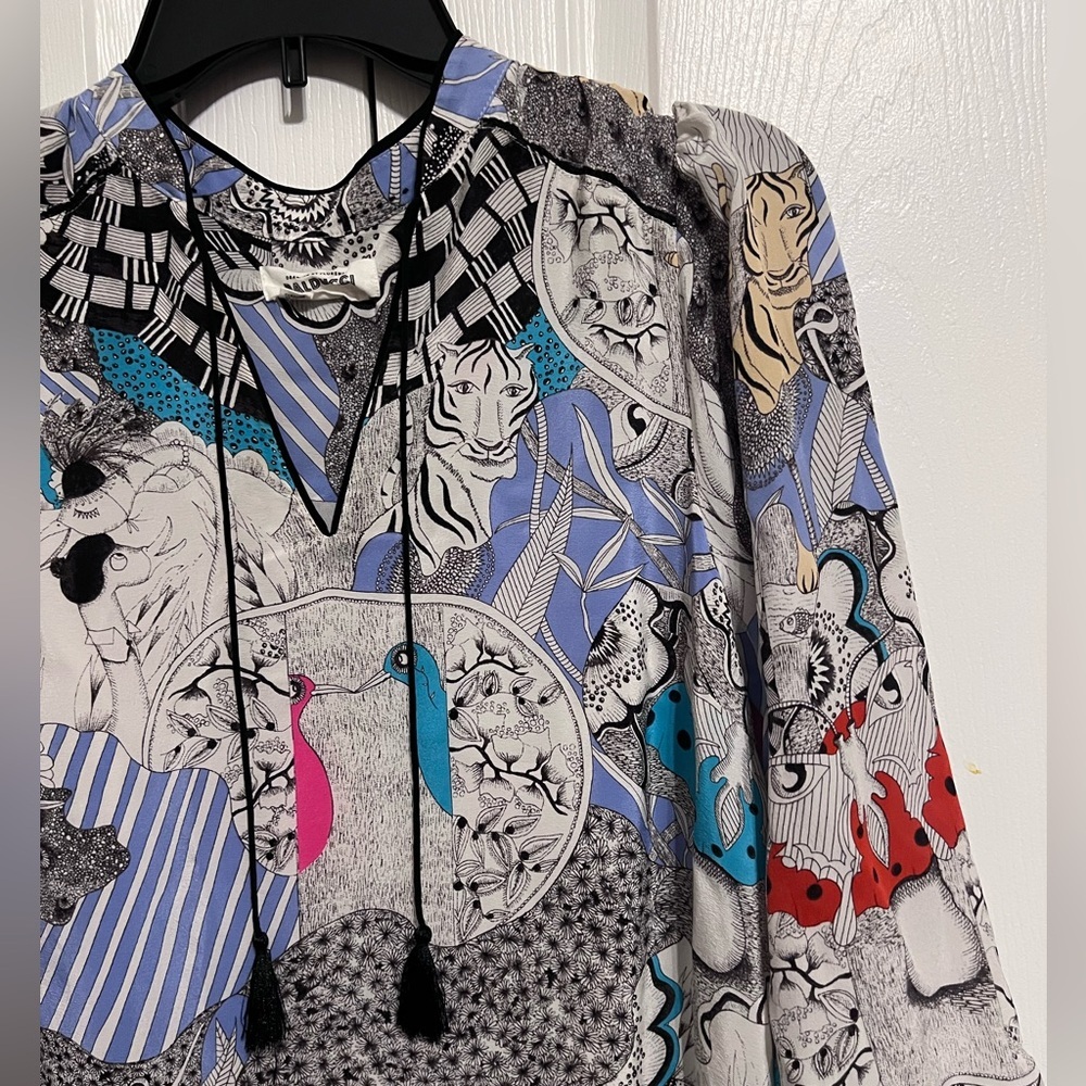 Anthropologie Drawing By Florence Balducci Silk Cleo Dress Floral Animals S - Picture 3 of 4